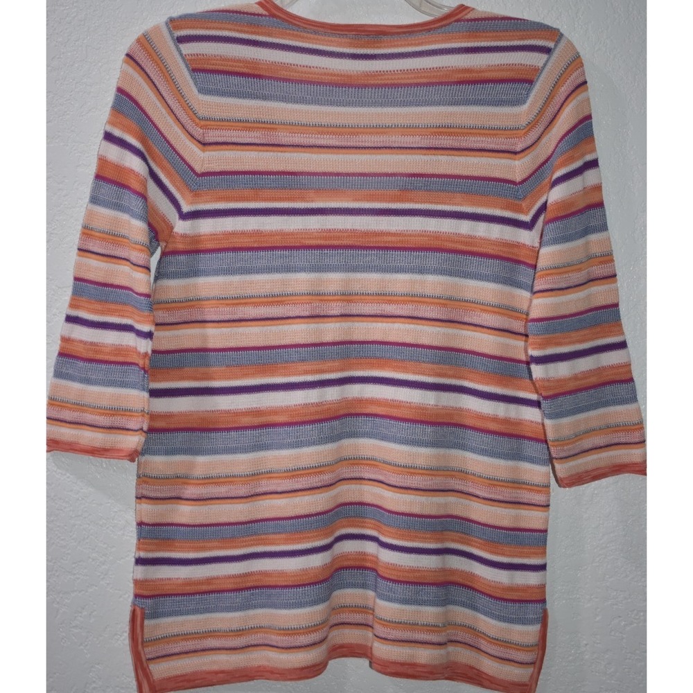 Chicos Linen Blend Top 1/Medium Colorful Stripes V-Neck 3/4 Sleeves Lightweight - Picture 10 of 16